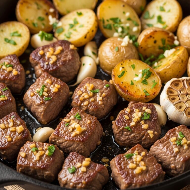 Garlic Butter Steak Bites and Potatoes