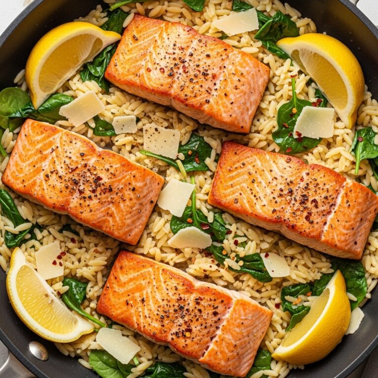 One Skillet Salmon with Lemon Orzo