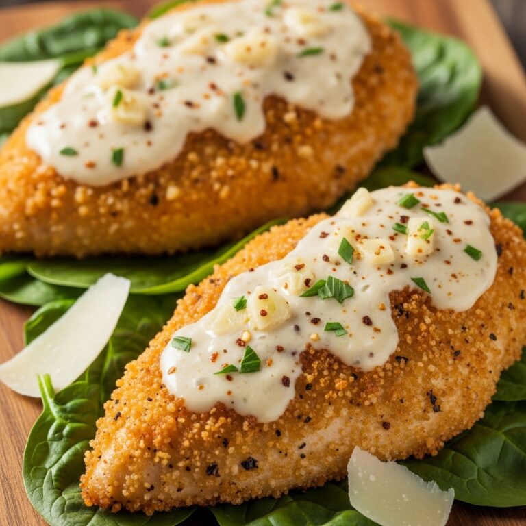 Parmesan Crusted Chicken with Creamy Garlic Sauce