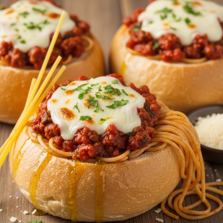 Spaghetti Garlic Bread Bowls