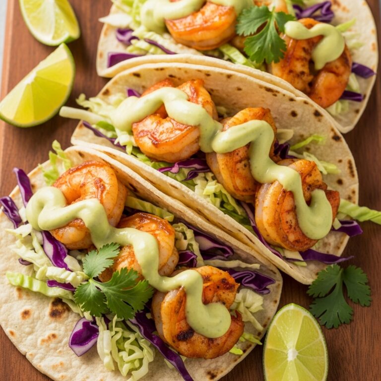 Spicy Shrimp Tacos with Avocado Crema