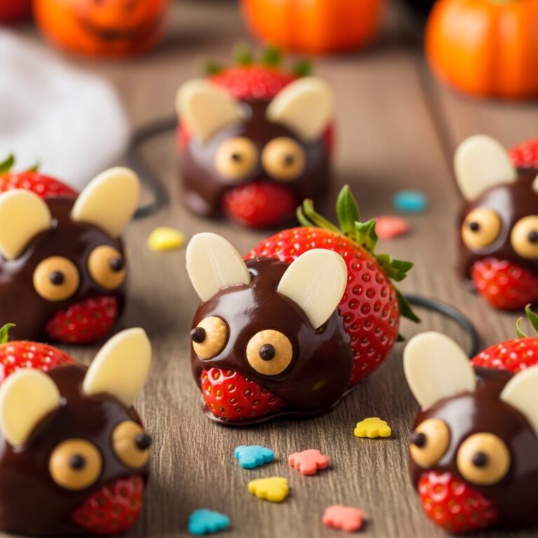 Halloween Dessert – Strawberry and Chocolate fudge mice